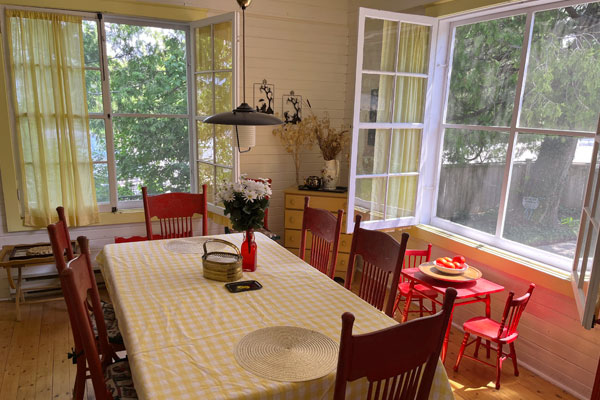 Historic dining room in beachfront cottage